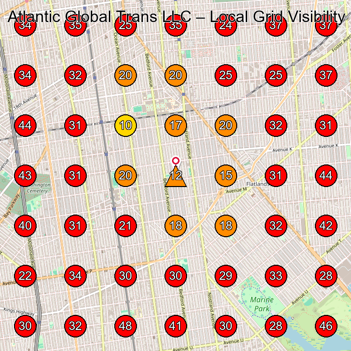 Atlantic Global Trans LLC GeoGrid visibility map for Freight Forwarding Service in Brooklyn